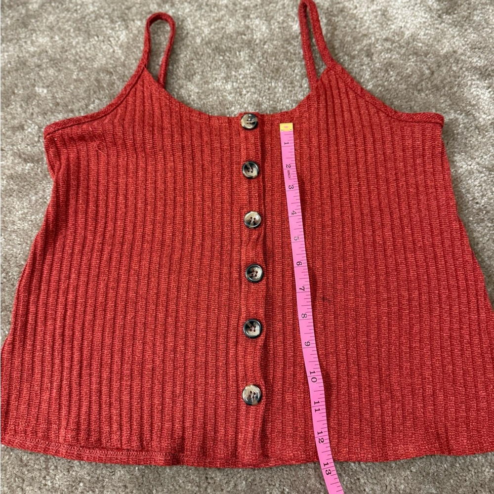 Source Unknown Red Ribbed Button Tank Top - Picture 5 of 5